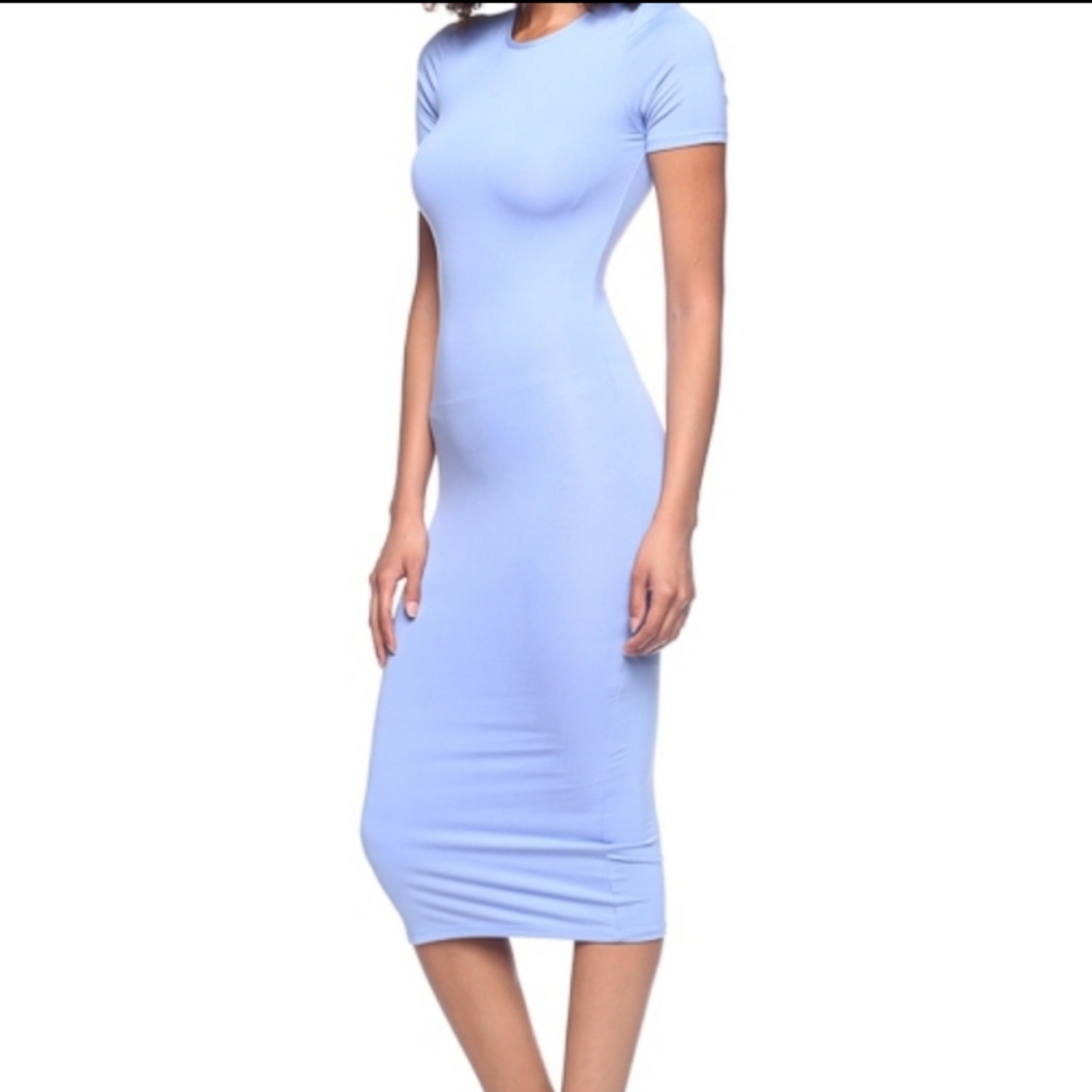 Extra Soft & Silky Powder Blue Stretchy Maxi Dress